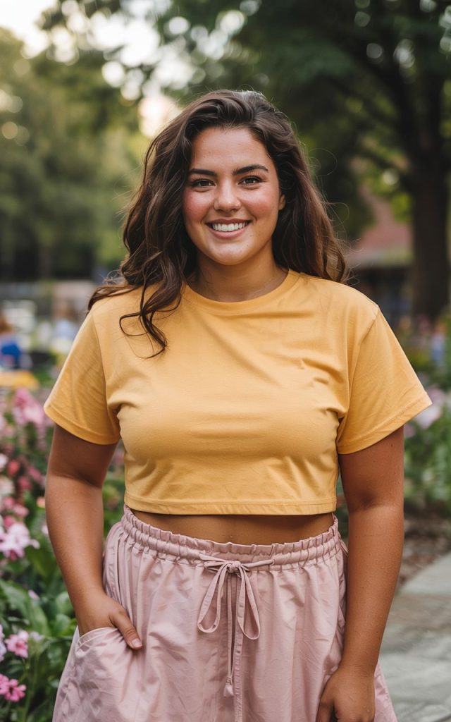 Solid Crop Tee & Drawstring Waist Skirt