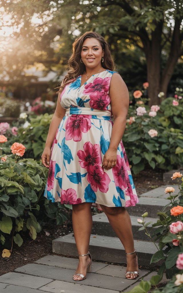 Floral Print Sleeveless Dresses and Ankle Straps Heels
