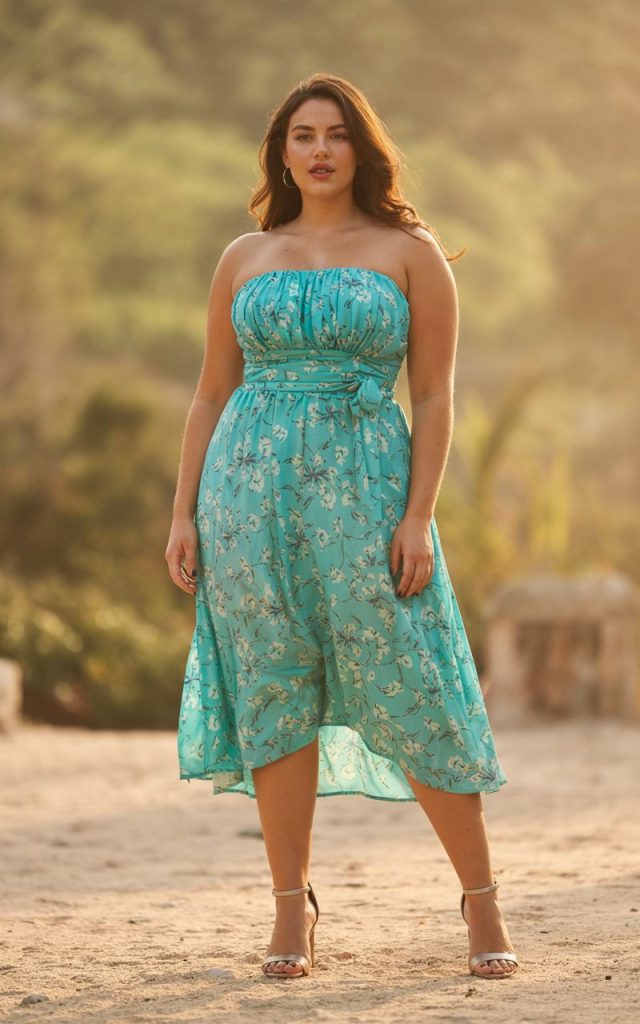 Strapless Dress and Ankle Strap Heels