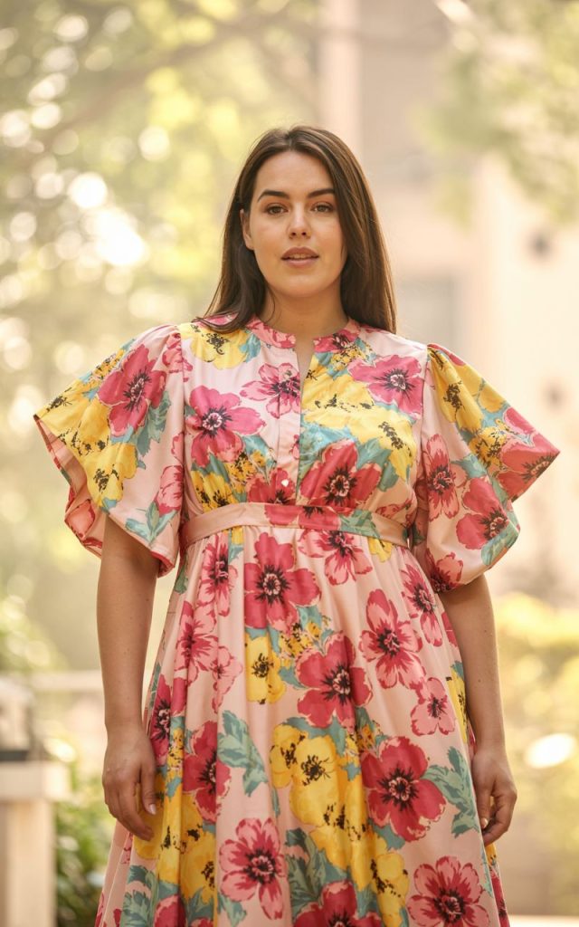 Allover Floral Print Butterfly Sleeve Dress